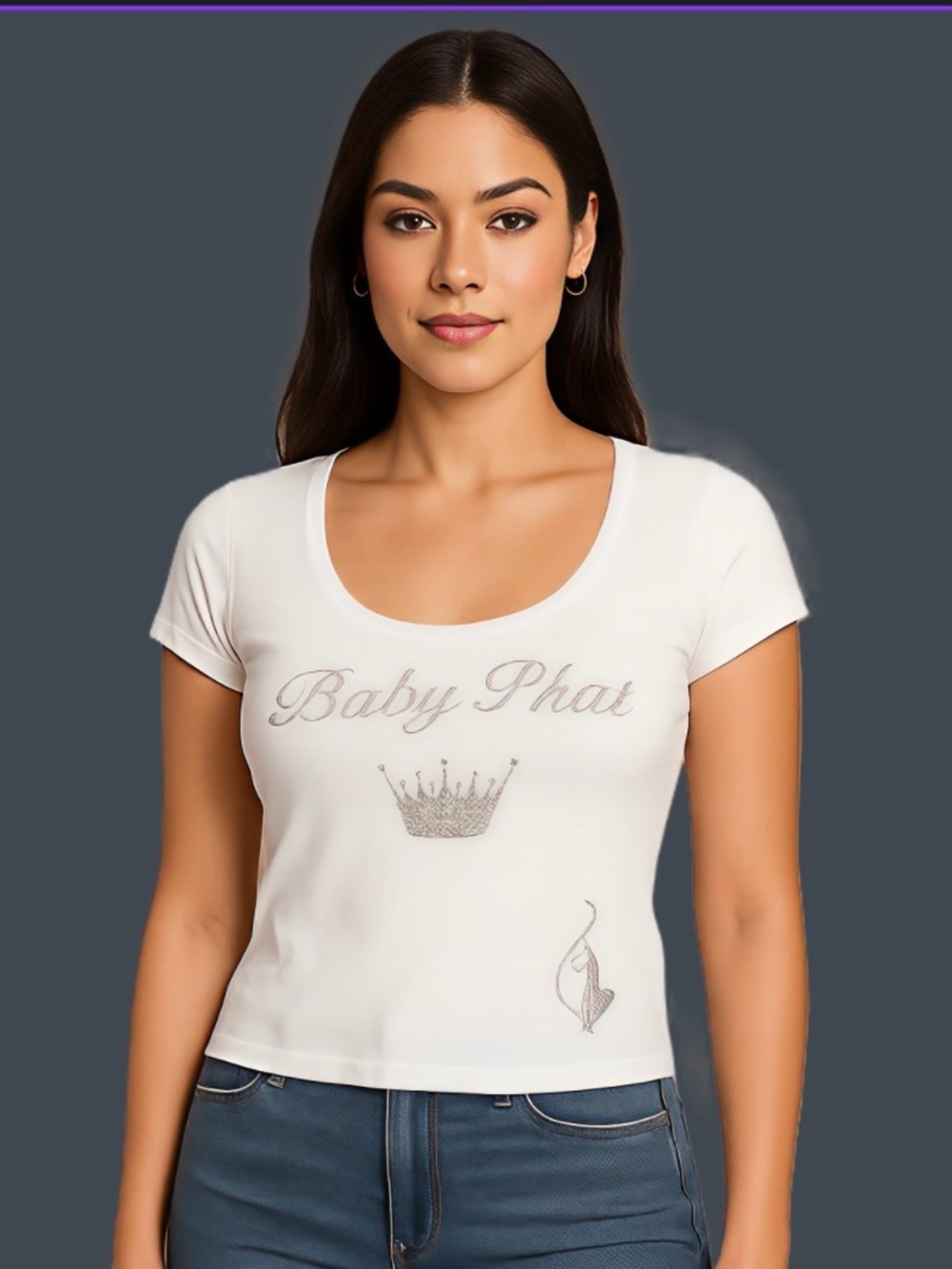 Baby Phat White Rhinestone Script Tee with Crown Accent Juniors